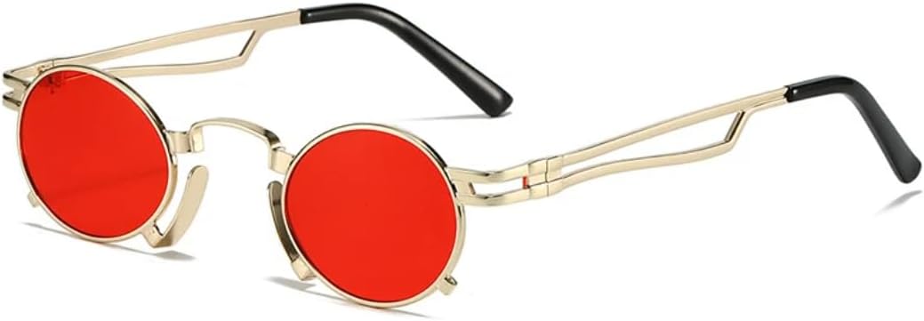 

Ретро маленькие овальные солнцезащитные очки для женщин, модные, с уникальной металлической оправой, защита от УФ-излучения UV400, для мужчин, в стиле панк TYUVIVO, Golden Red