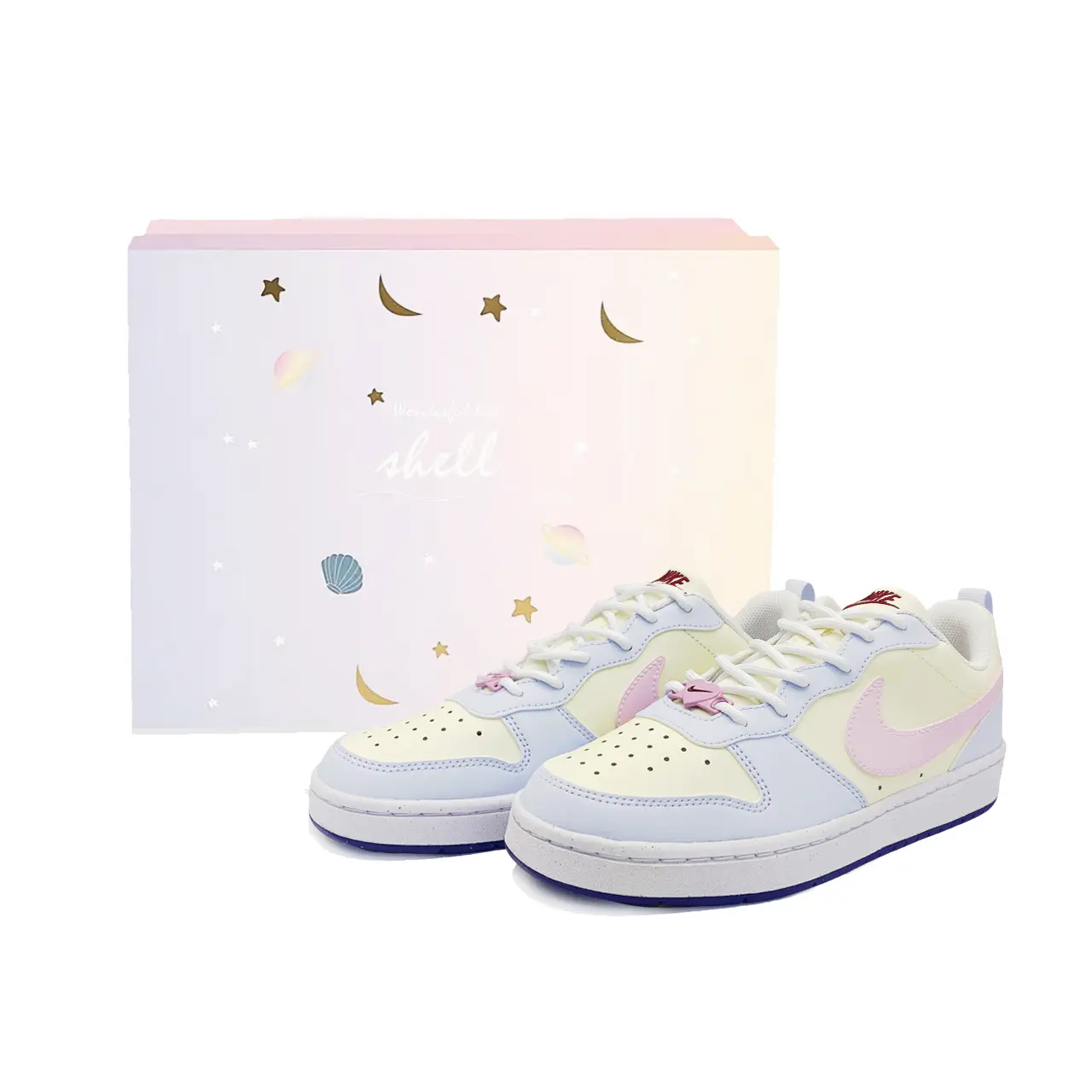 

Кроссовки Nike Court Borough Skateboarding Shoes Women's Low-top Light Yellow/Pink, кремовый/желто-розовый