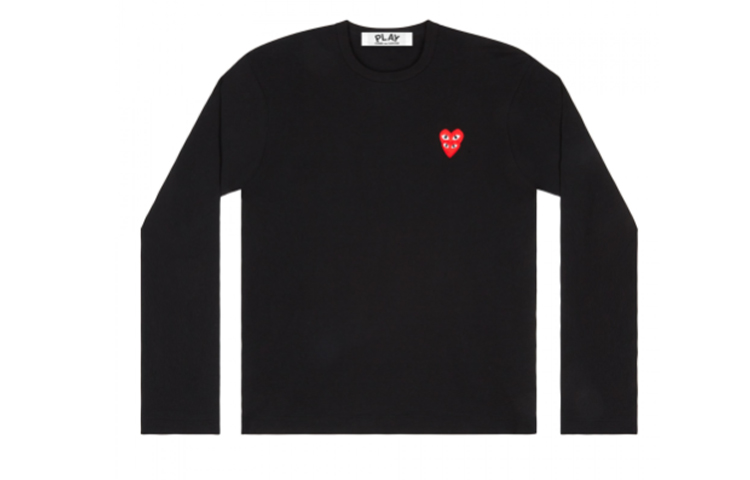 

CDG Play Женская красная рубашка Comme Des Garcons Play Stacked Heart L/ST, черная