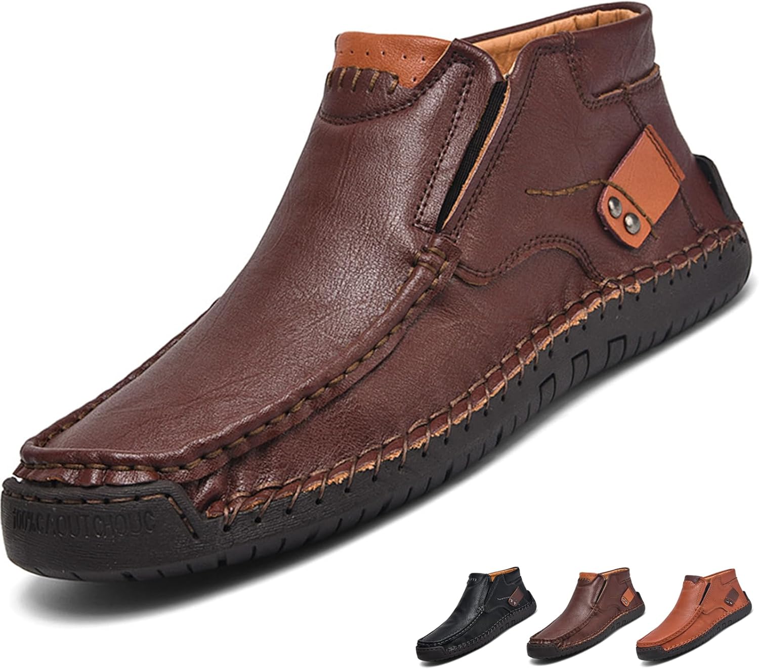 

Мужские ретро кожаные ботинки на шнуровке, с ручной отделкой, слипоны, ботинки до щиколотки, модный носок-мокасин, удобные, нескользящие, средней высоты чукка, для улицы, повседневной носки, вождения и прогулок Mdioep, Coffee