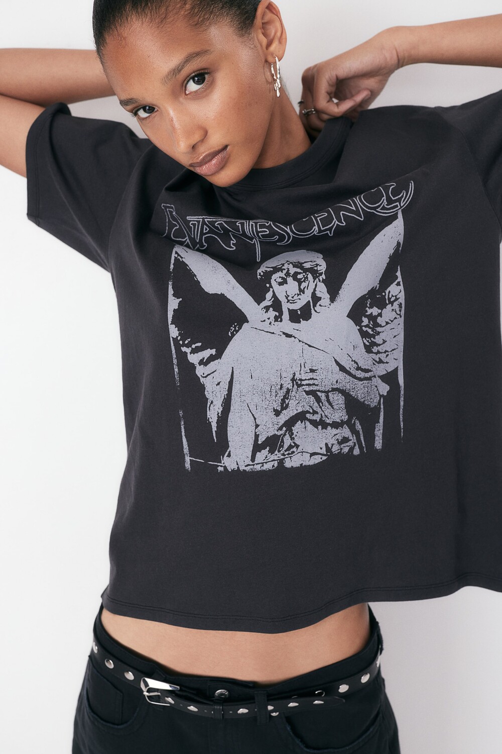 

Футболка оверсайз с принтом H&M, черный