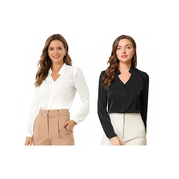 

2 упаковки женской элегантной рубашки с v-образным вырезом и длинными рукавами Inspire Chic, White Black