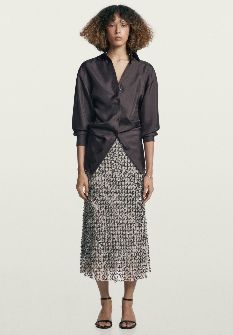 

Юбка Massimo Dutti EMBROIDERED RHINESTONE MIDI , Silver-Coloured