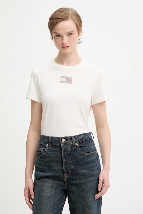 

Хлопковая футболка Tommy Jeans, бежевый