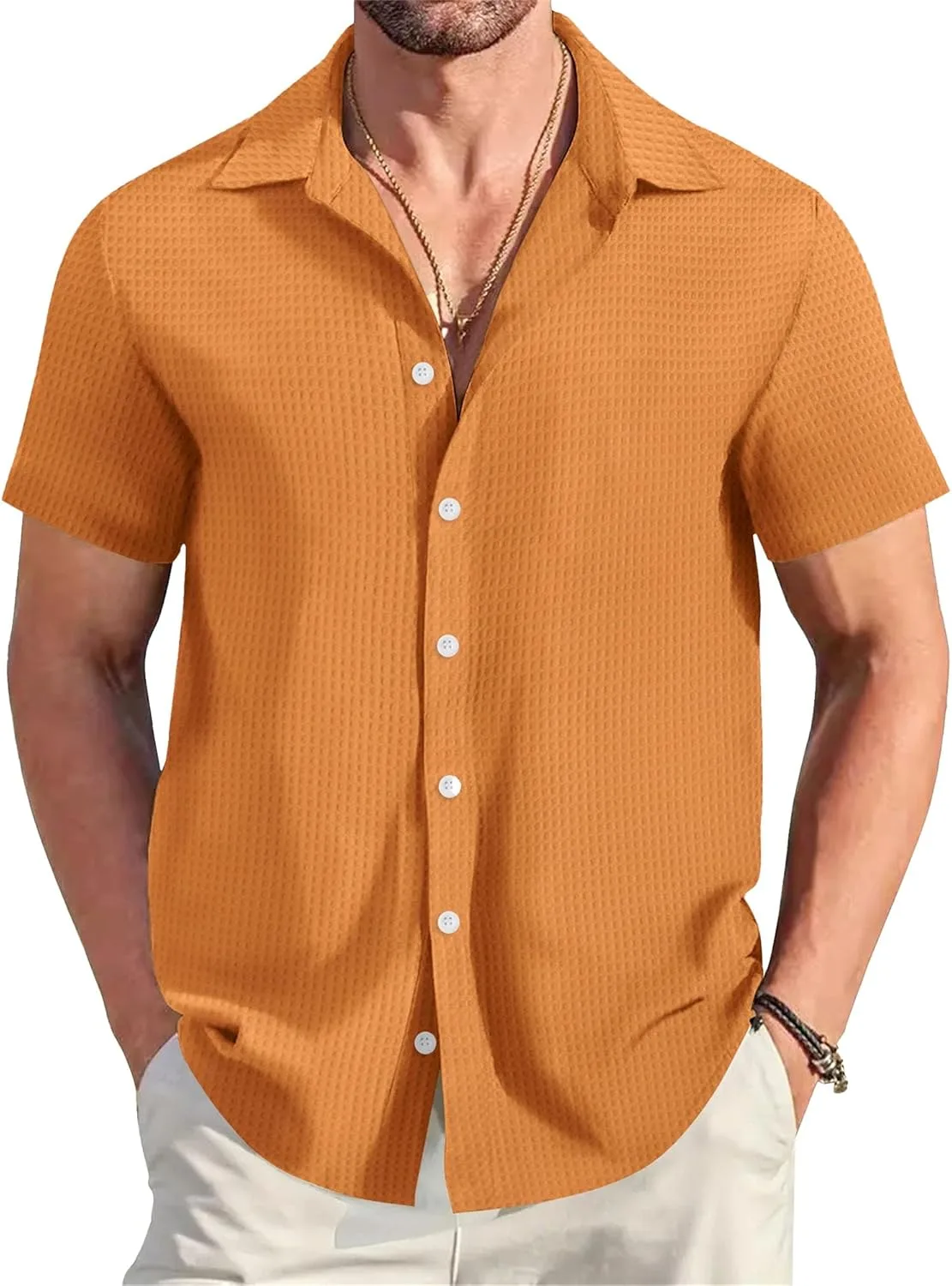 

Мужская футболка с вафельной текстурой и коротким рукавом VgueElegc