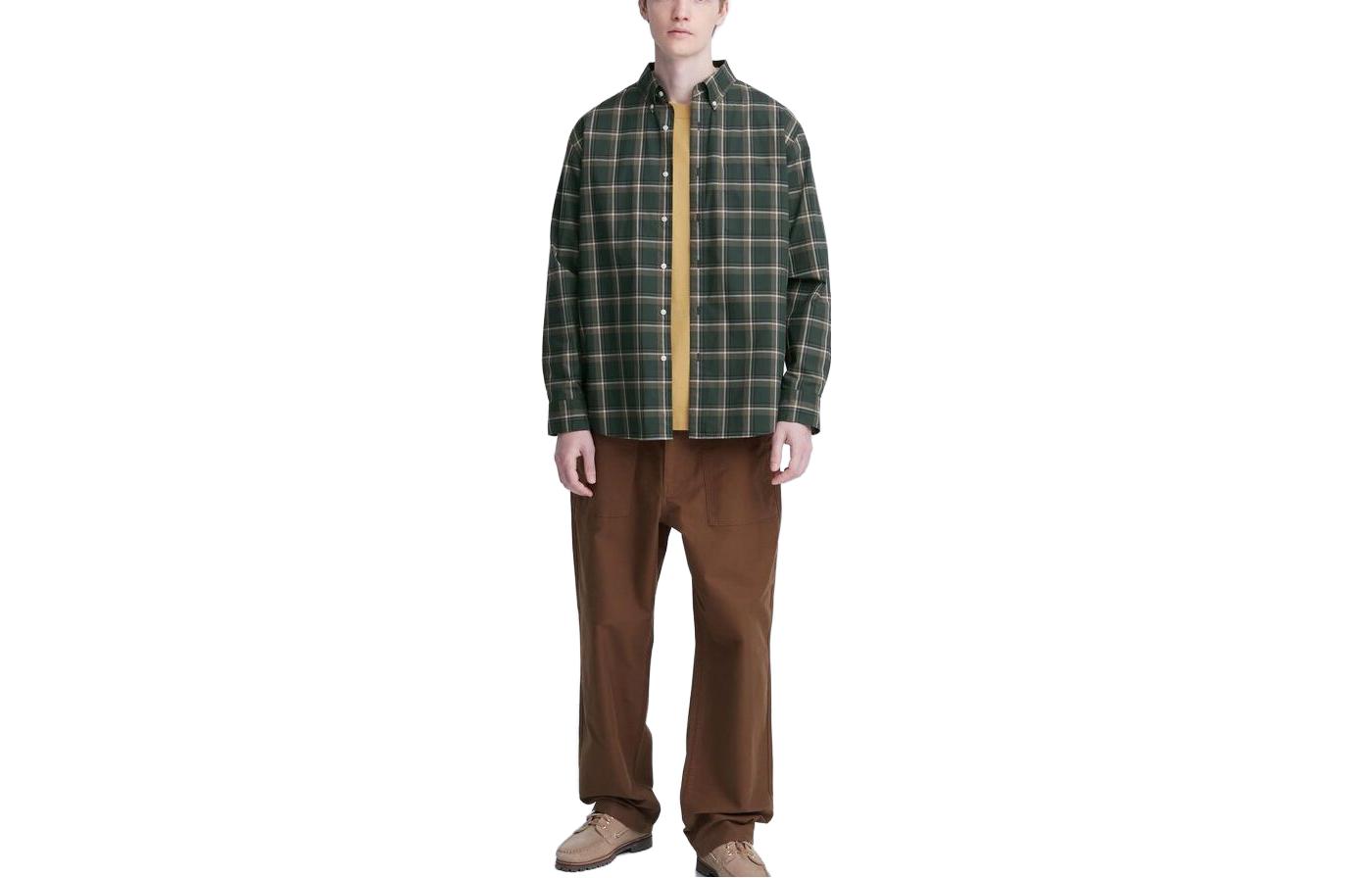 

UNIQLO Рубашка мужская темно-оливковый