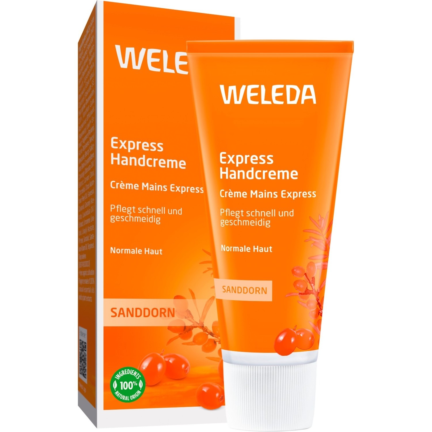 

Крем для рук sanddorn sea buckthorn fast absorbing hand cream Weleda, объем 50 мл.