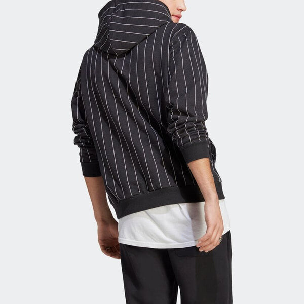Толстовка adidas Pinstripe Fleece Hoodie 'Black White', черный — фото 3