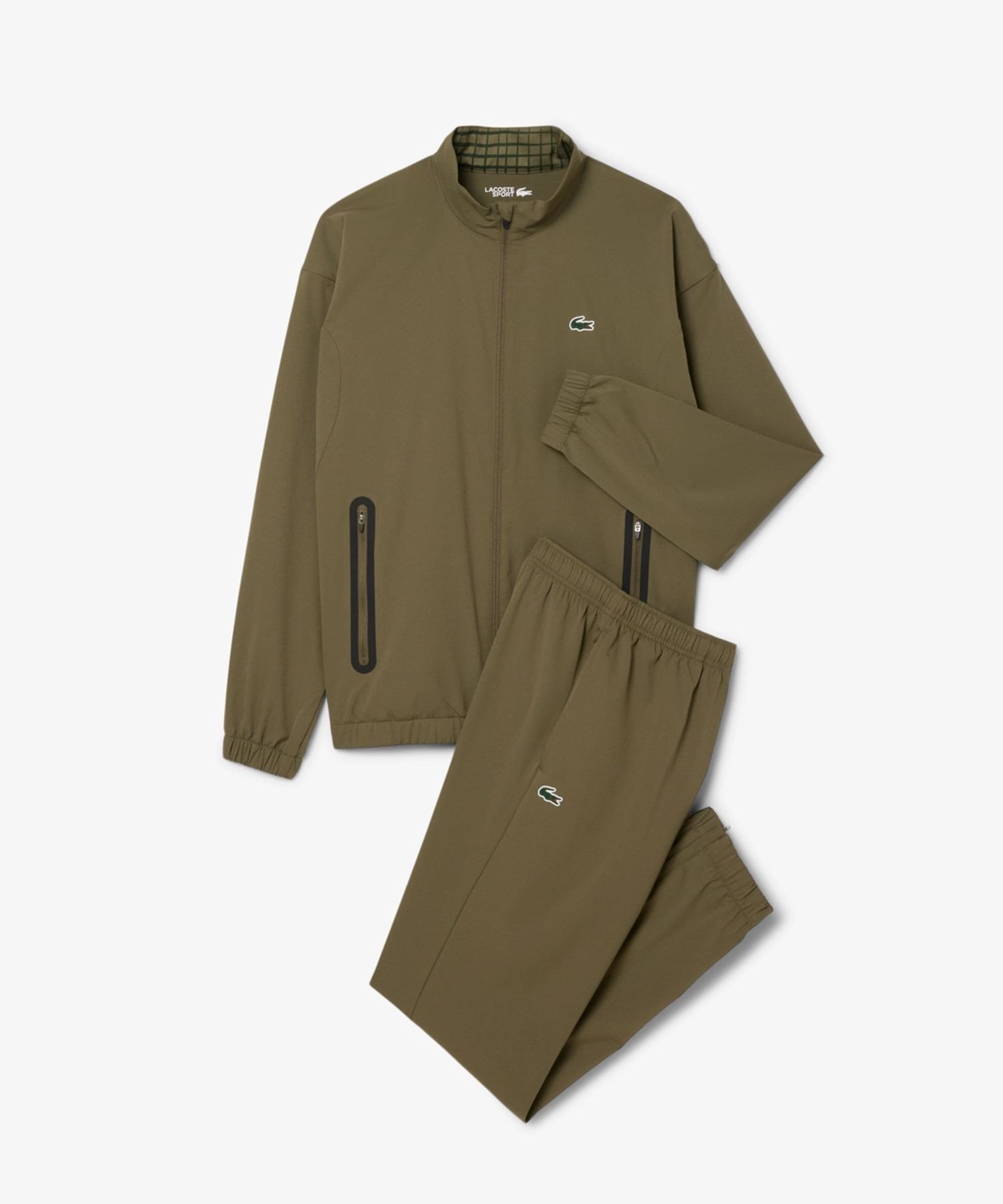Минималистичный технический спортивный костюм со стоячим воротником LACOSTE, Olive