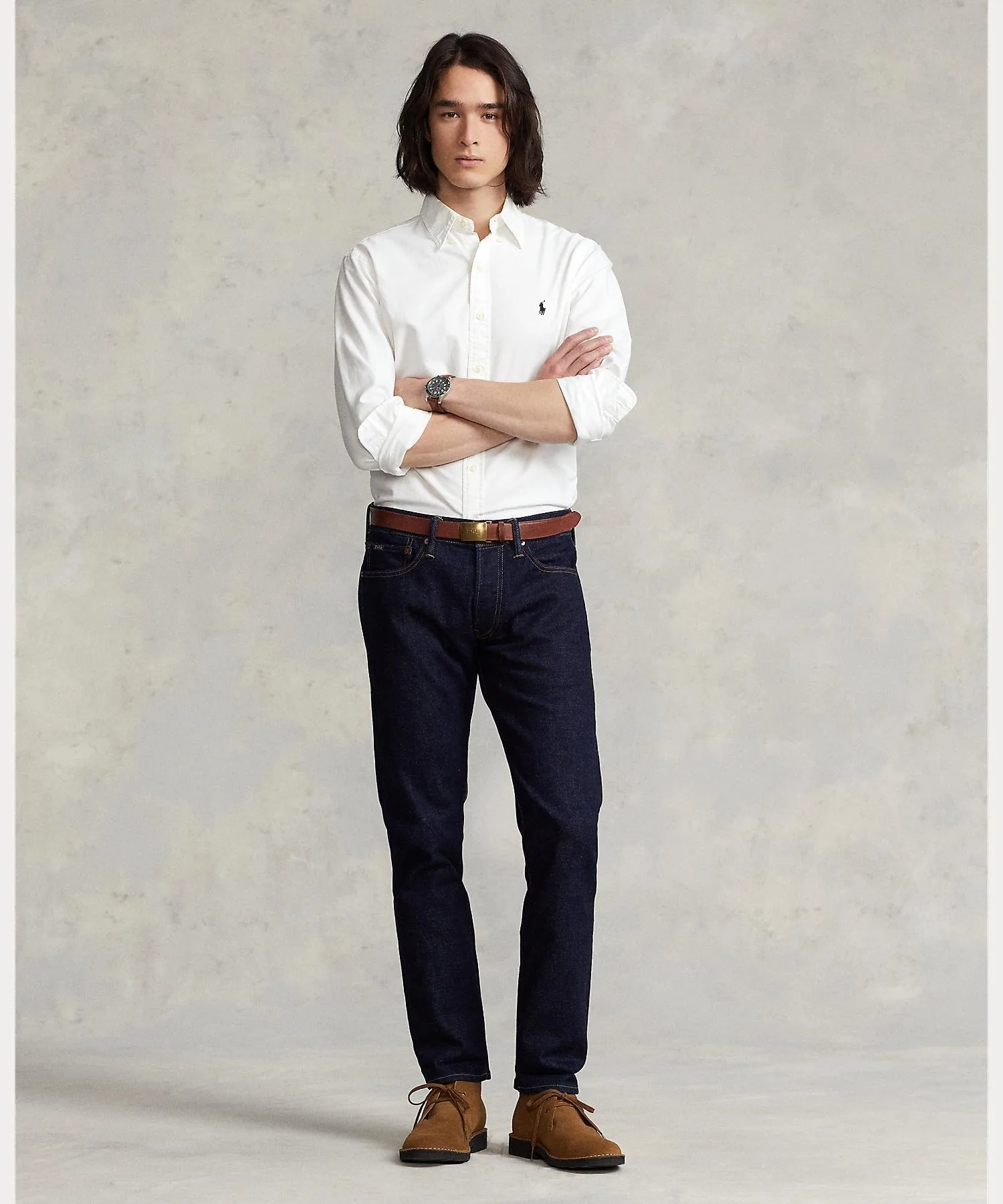 Классическая рубашка Оксфорд из ткани, окрашенной в готовом виде. Polo Ralph Lauren, 100 White — фото 2