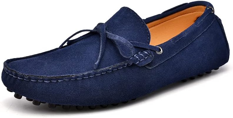 

Мужские замшевые лоферы, мокасины-слипоны с бантом, повседневные ботинки-лодочки с резиновой подошвой Generic, темно-синий