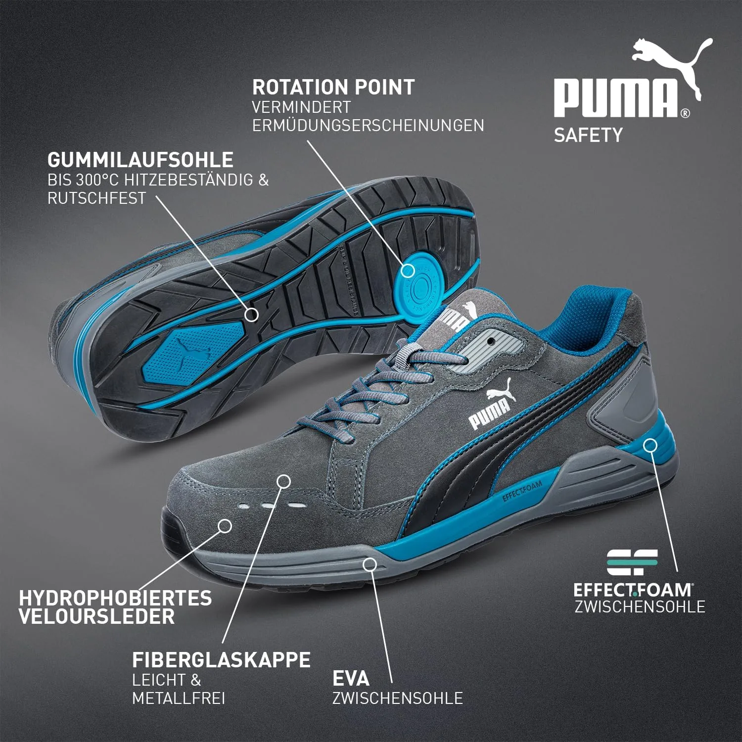 Высококачественные мужские ботинки Puma Safety Airtwist, защитные ботинки S3 ESD HRO SRC, защитный колпак из стекловолокна, защита от электроники, неустойчивая ножка, термостойкие, без металлических вставок, серый — фото 4