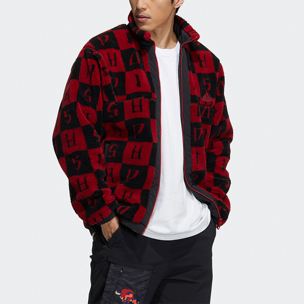 Бархатная куртка мужская темно-красная Adidas, темно-красный — фото 4