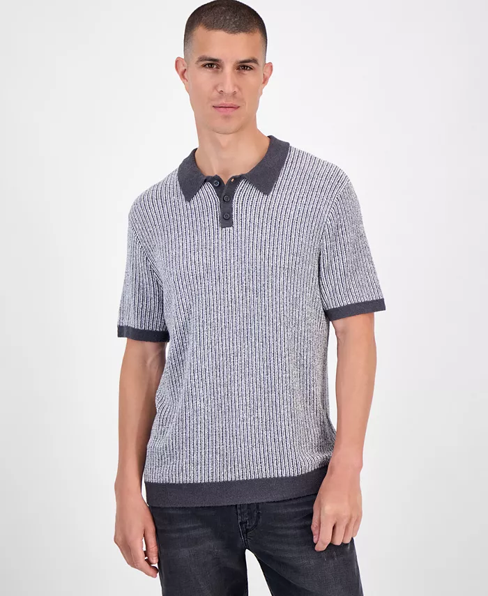 

Мужской поло-свитер Isaac с коротким рукавом и фактурной вязкой Guess, серый