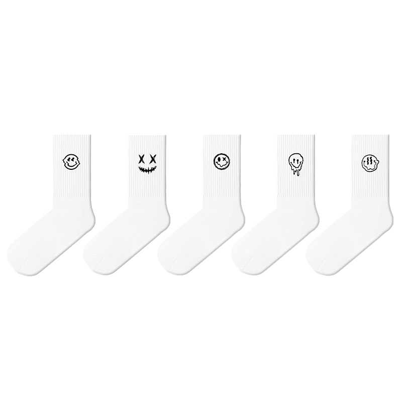 

Носки унисекс Duanmei, 5 пар, для весны и осени, белые со смайликом — 5 пар