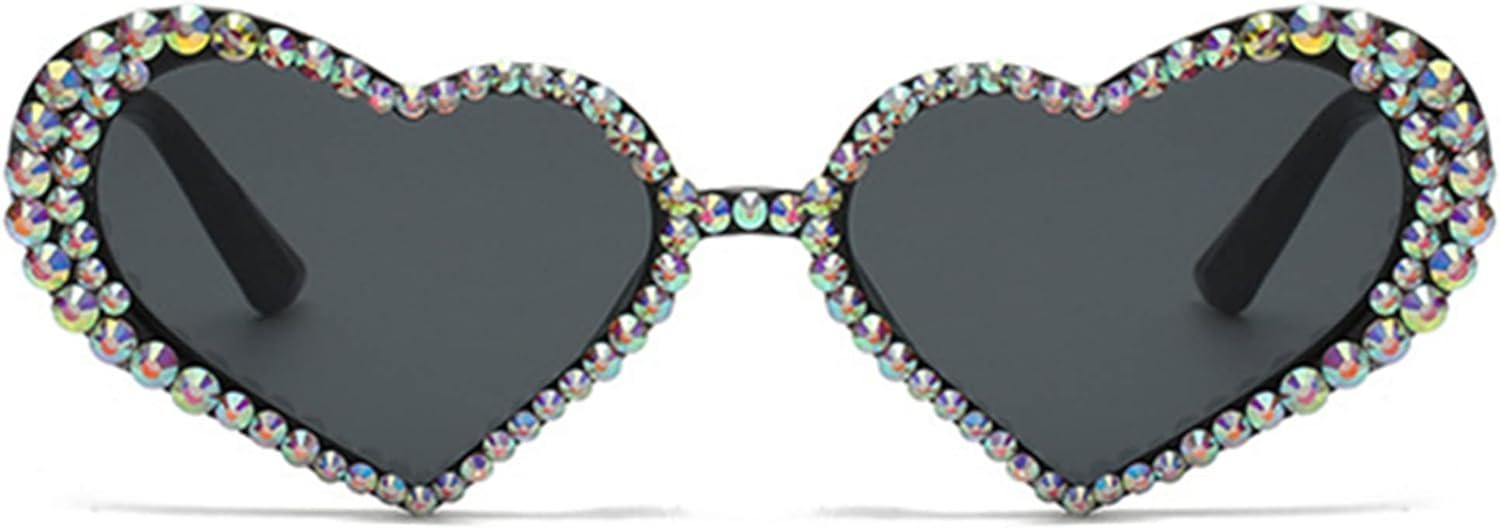 

bullabulling Модные женские солнцезащитные очки с сердечками и стразами, ретро-очки с блестками в форме сердца, женские солнцезащитные очки для вечеринки с бриллиантами, Black White