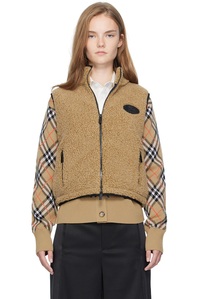 

Burberry Бежевый укороченный флисовый жилет