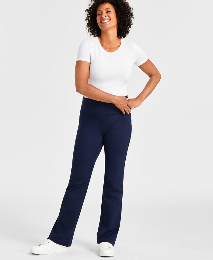 

Миниатюрные брюки Bootcut Ponte с высокой посадкой Style & Co, синий