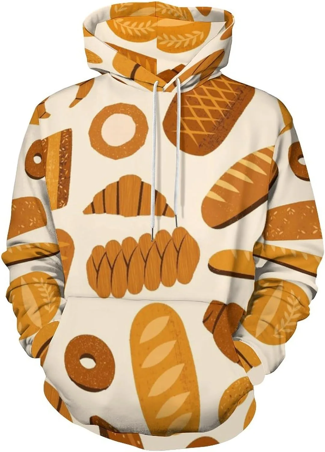 Толстовка с принтом Bread Pattern, с капюшоном и карманом