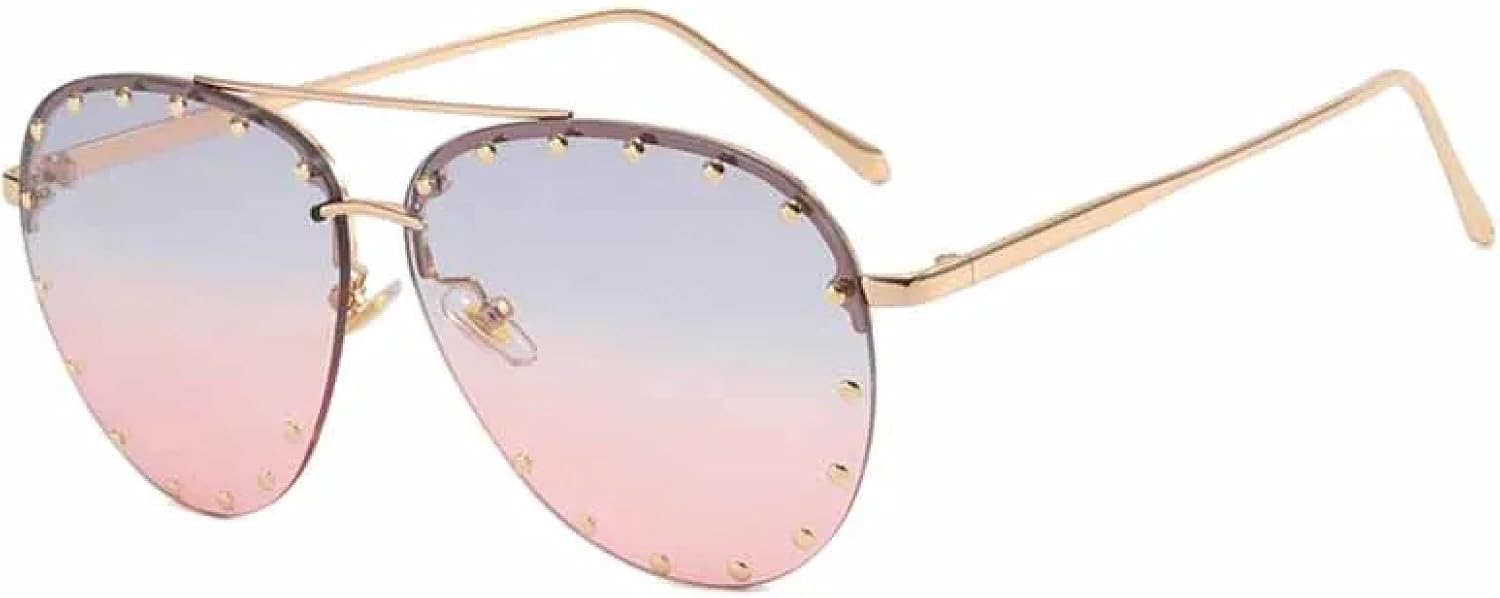 

Женские солнцезащитные очки с металлическими заклепками, роскошные женские очки, стильные солнцезащитные очки для женщин с защитой от УФ-излучения UV400 TKKTLLT, Gold Gray Pink