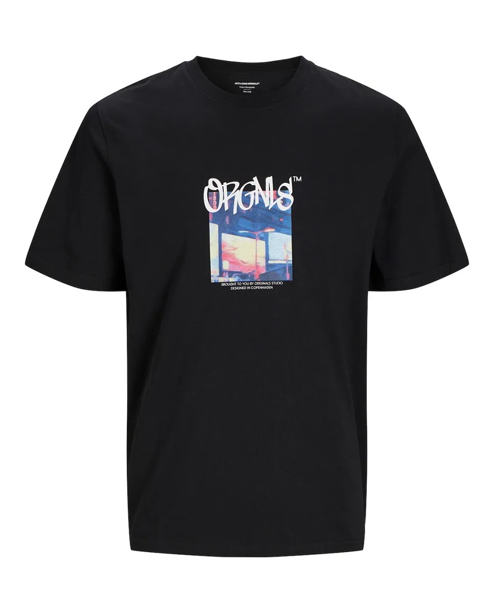 

Мужская футболка с короткими рукавами и круглым вырезом с принтом сбоку Jack & Jones, черный