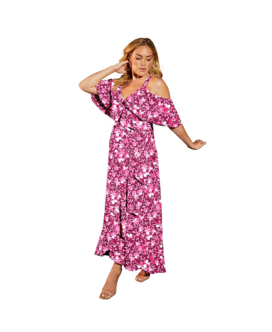 

Женское длинное платье June + Vie с открытыми плечами и имитацией запаха June & Vie, Flower field burgundy