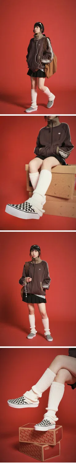 Мужские слипоны на платформе Classic Slip-On Checkerboard чёрно-белые от Vans — фото 4
