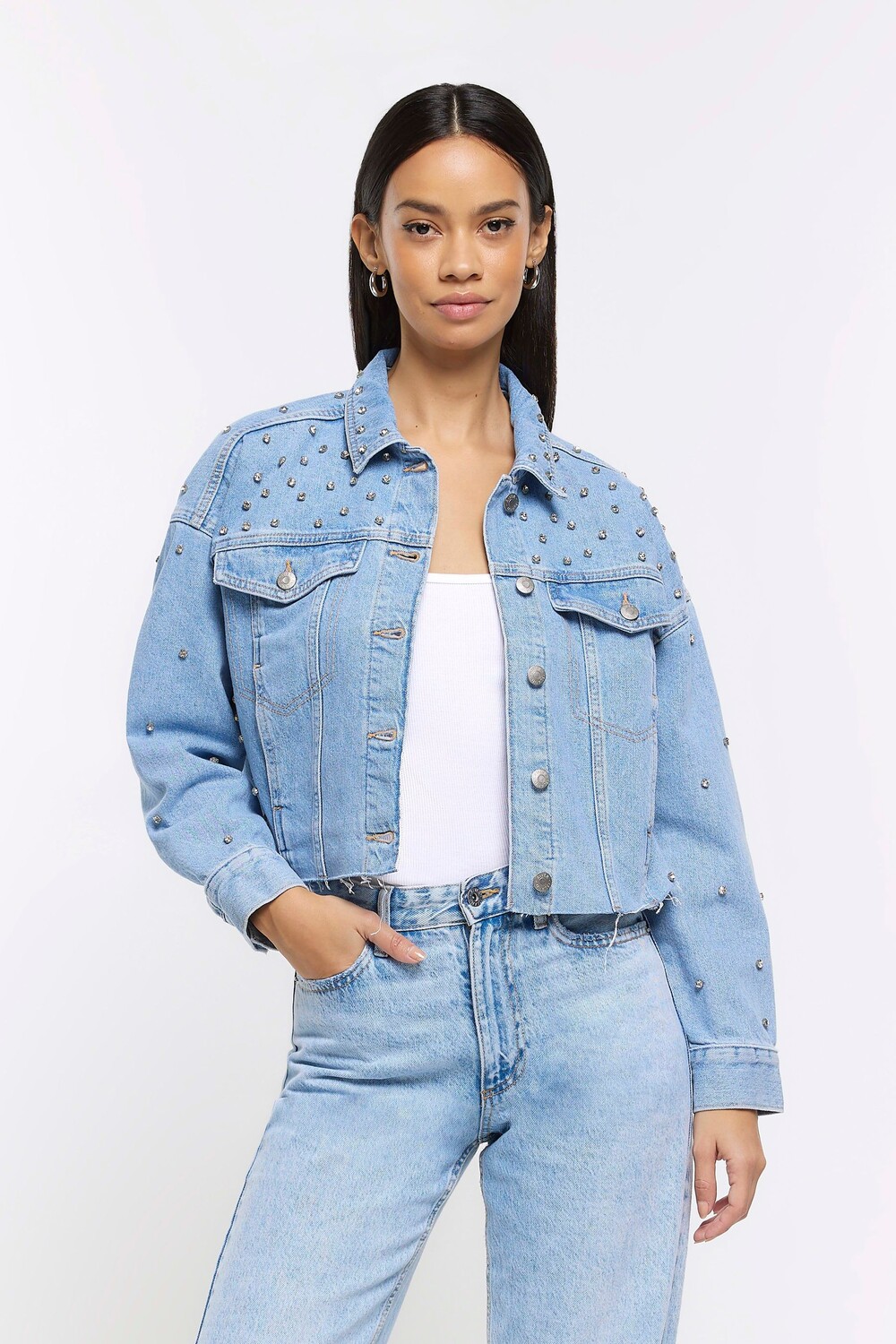 

Декорированный жакет с эффектом выреза River Island, синий