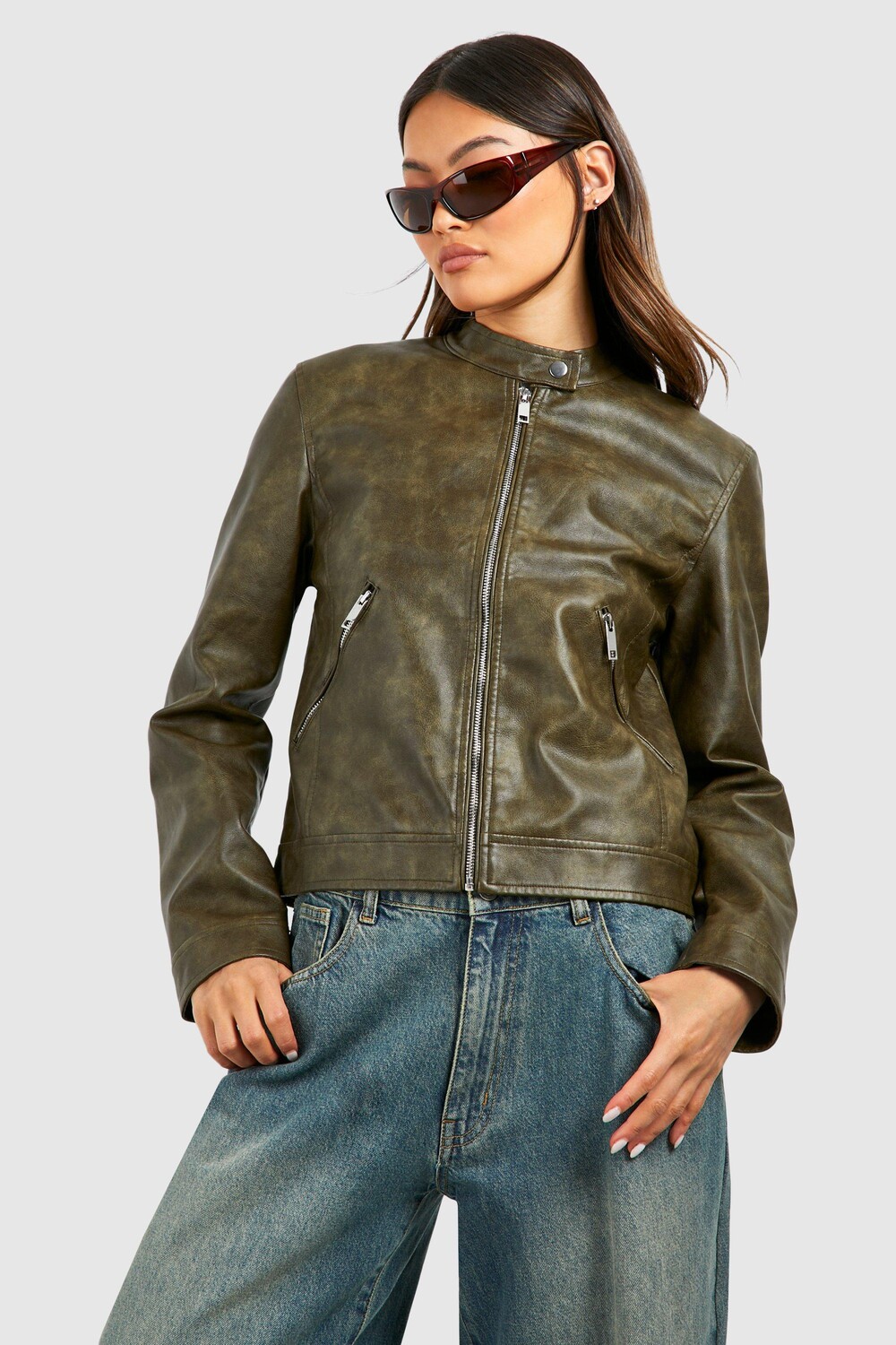 

Мотоциклетная байкерская куртка boohoo, хаки