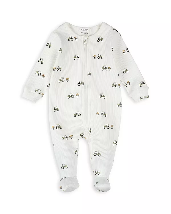 

Детский комбинезон-пижама для малышей с принтом в виде грузовика, собирающего груши. Firsts By Petit Lem, белый