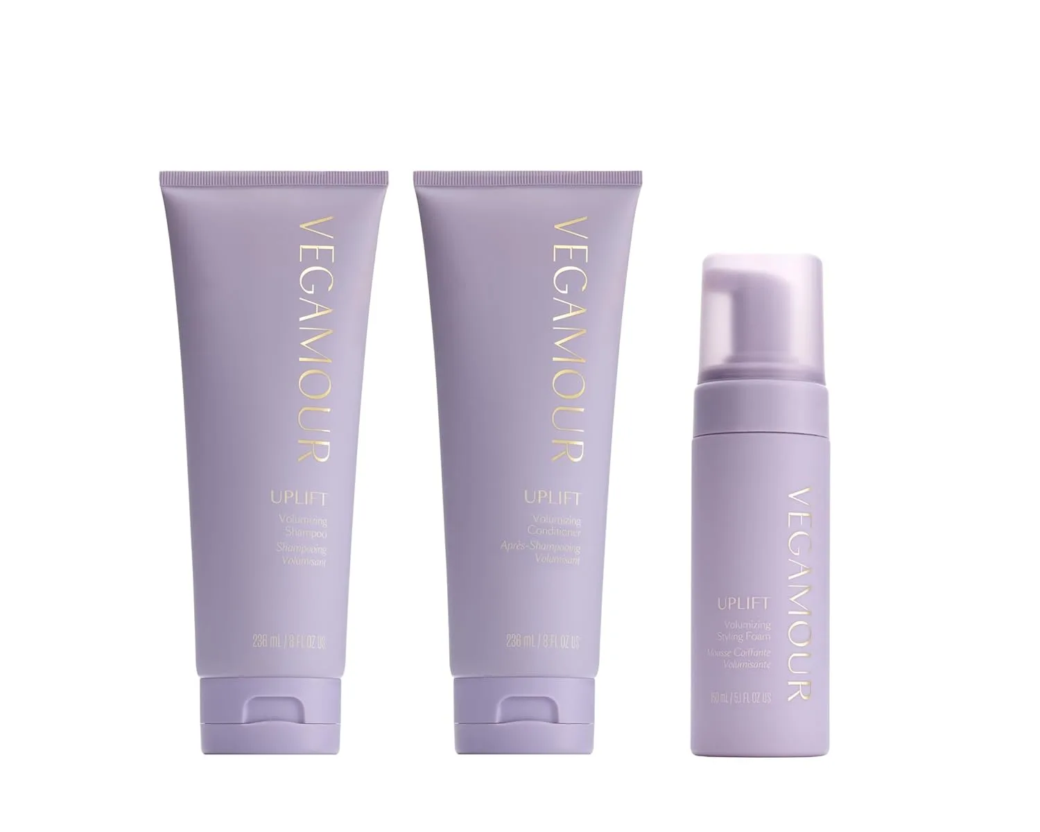 Набор Uplift Volume Trio Kit, включающий шампунь, кондиционер и пенку для укладки, придаст волосам объем и густоту. Vegamour