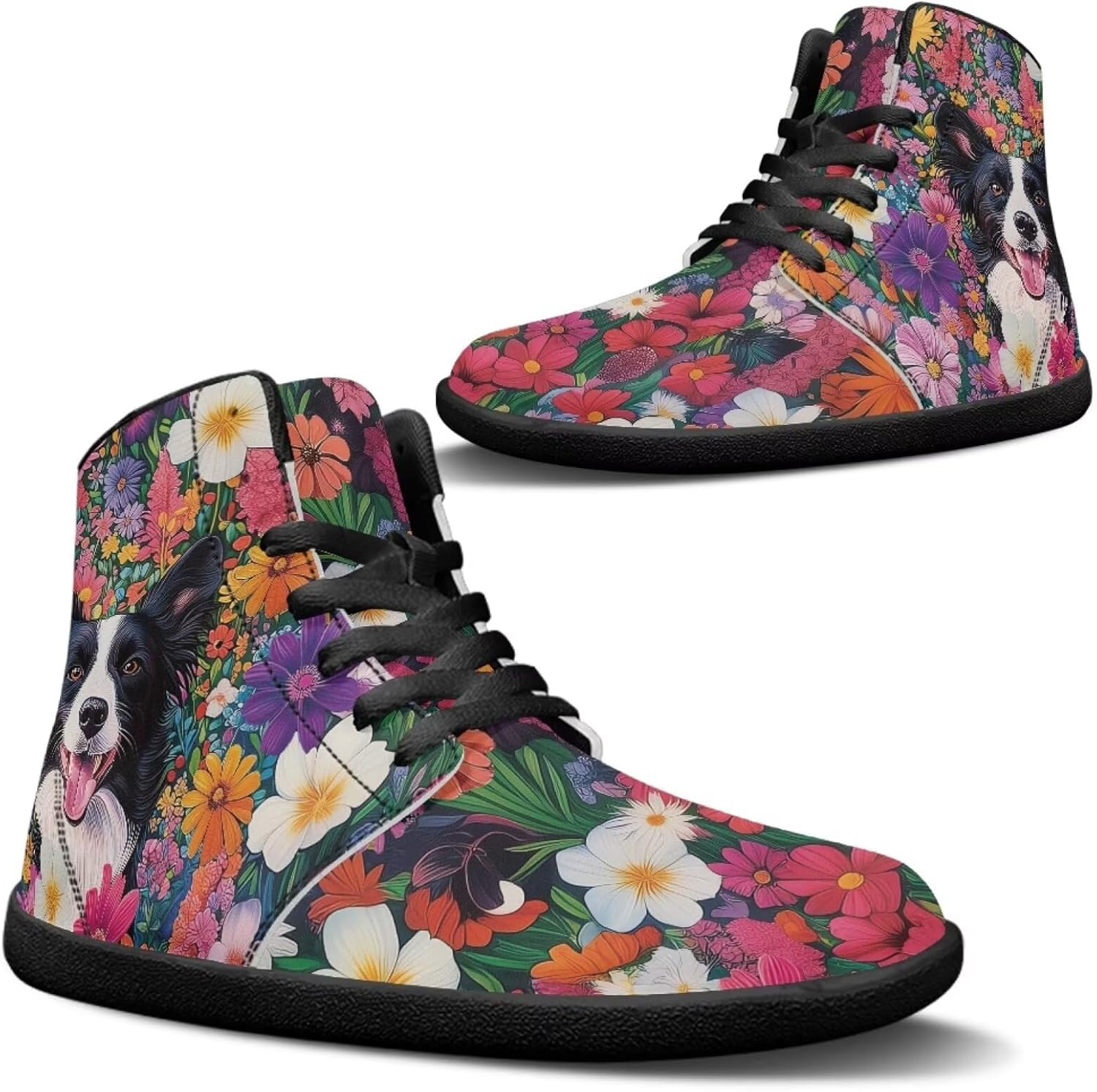 

Мужские ботинки Jeiento с широкой носочной частью, минималистичные босоножки, обувь из ПУ-кожи для ходьбы, кроссовки на шнуровке, мягкие нескользящие кроссовки для бега по дорогам, модные кроссовки, Border Collie and Flower