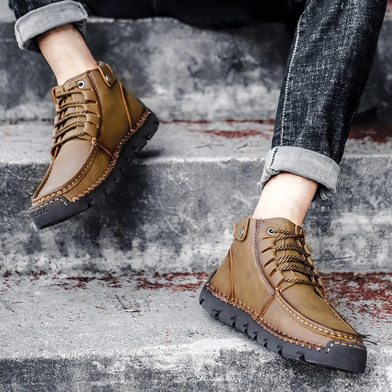 Туфли Herrenschuhe, sportlich, elegant, britisch, groß, lässig, Herren-Leder, handgefertigt, Außenhandel, Schnür-Sportschuhe, Herren-Outdoor-Schuhe, breit Generic, Khaki — фото 2