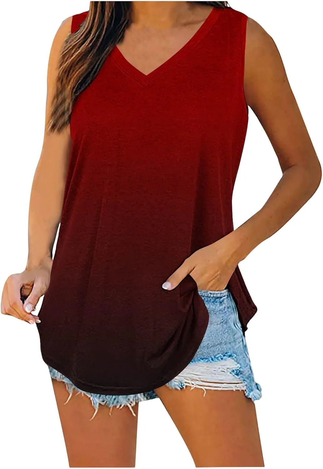 

Женский футболка-майка Flowy Tank Top летняя безрукавная с V-образным вырезом OSFVNOXV