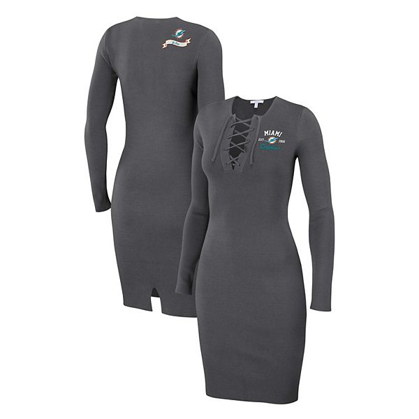 

Женское платье с длинными рукавами на шнуровке charcoal miami dolphins Wear By Erin Andrews