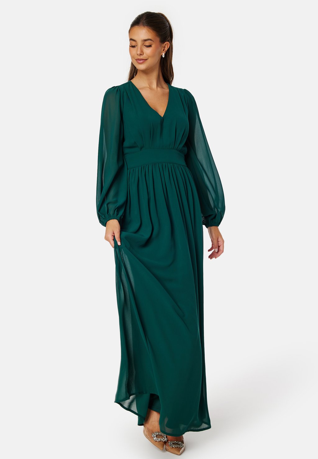 

Платье LONG SLEEVE V-NECK CHIFFON GOWN Bubbleroom, темно-зеленый