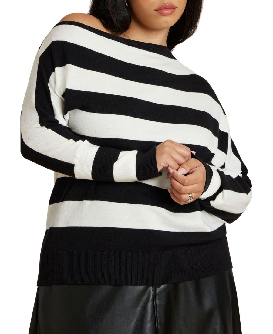 

Женский асимметричный полосатый свитер ELOQUII, Black white stripe