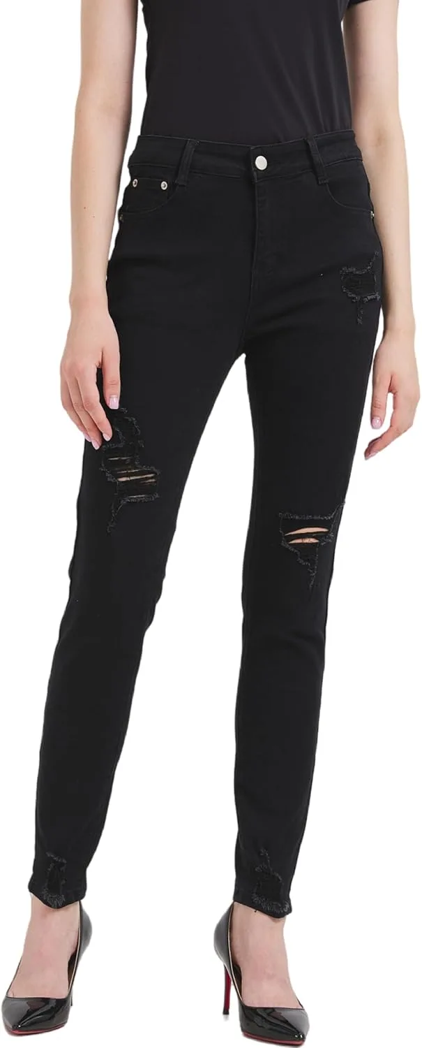 

GUNLIRE Women's Ripped Jeans, высокие, облегающие, с эффектом потертости