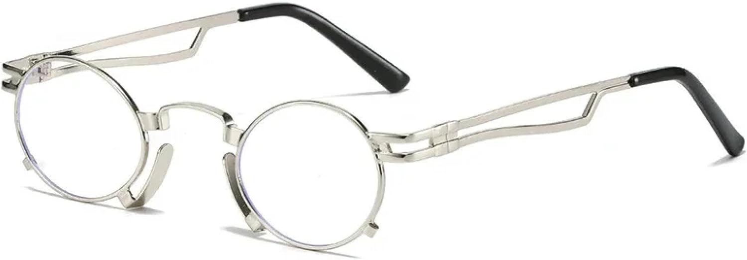 

Ретро маленькие овальные солнцезащитные очки для женщин, модные, с неровной металлической оправой, для мужчин, в стиле панк, с защитой от УФ-излучения UV400 VFDHN, Silver Clear