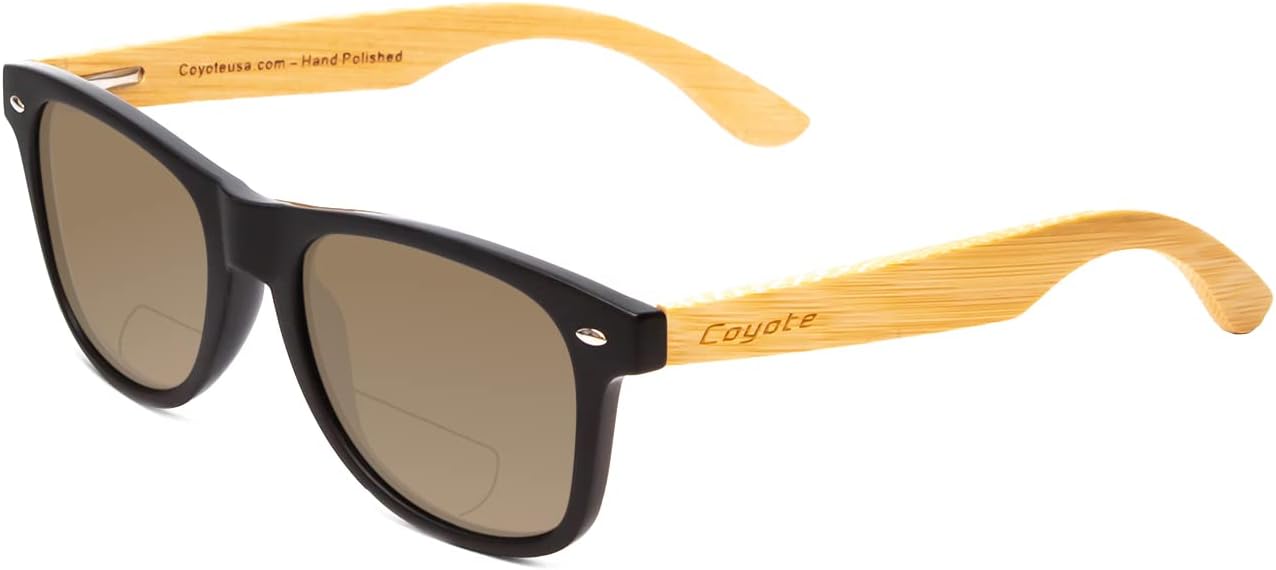 

Поляризованные солнцезащитные очки Coyote Eyewear Woodie | Дужки из натурального дерева | Универсальный дизайн | Чехол для хранения в комплекте, Mat Black/Bamboo/Amber Bi-focal