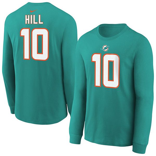 

Футболка с длинным рукавом youth tyreek hill aqua miami dolphins с именем игрока и номером Nike
