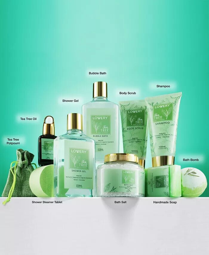 Подарочный набор для ухода за телом Tea Tree Home Spa, подарочная корзина для натуральной ванны, 15 предметов Lovery — фото 3