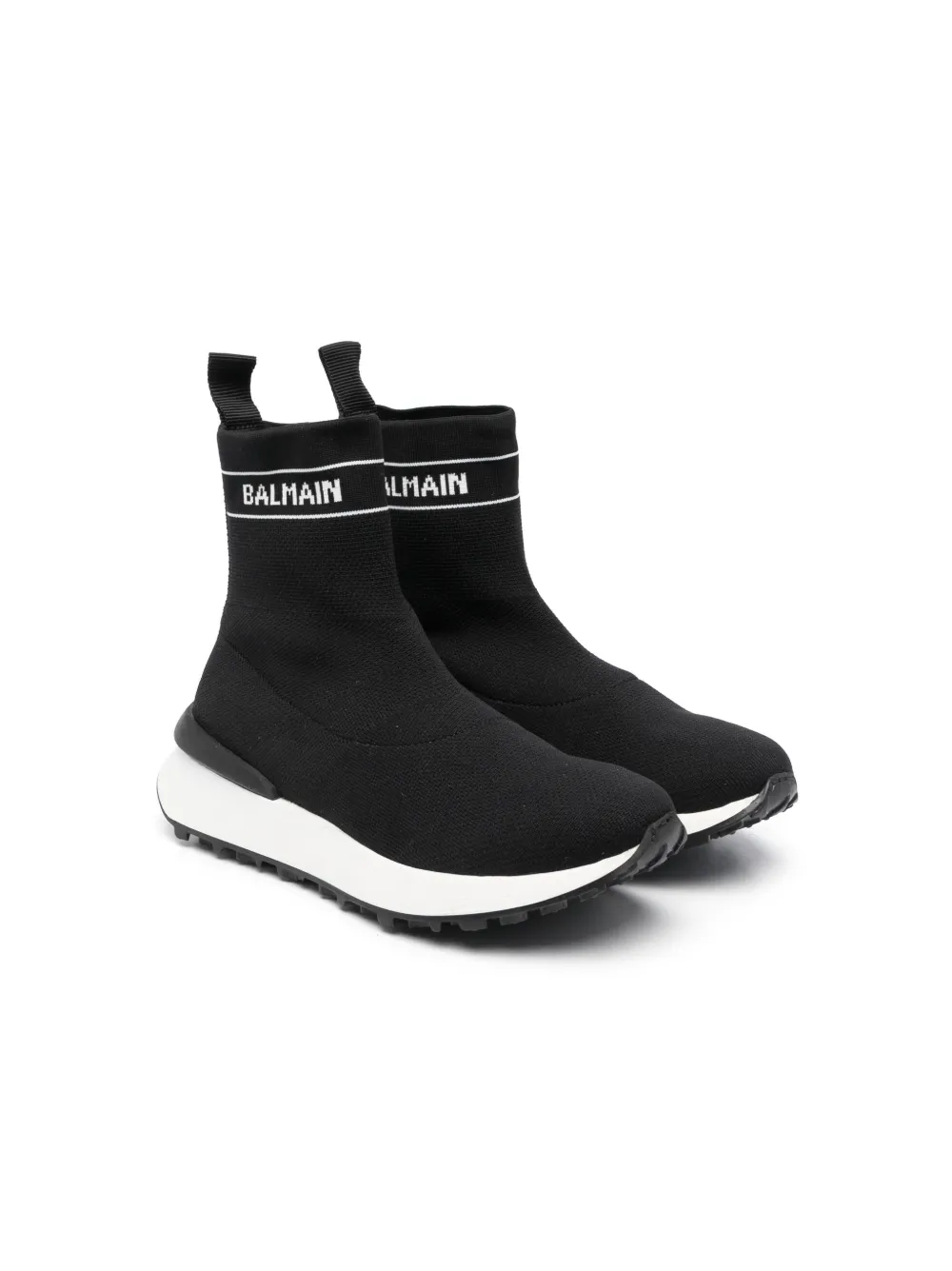 

Высокие кроссовки вязки интарсия с логотипом Balmain Kids, черный