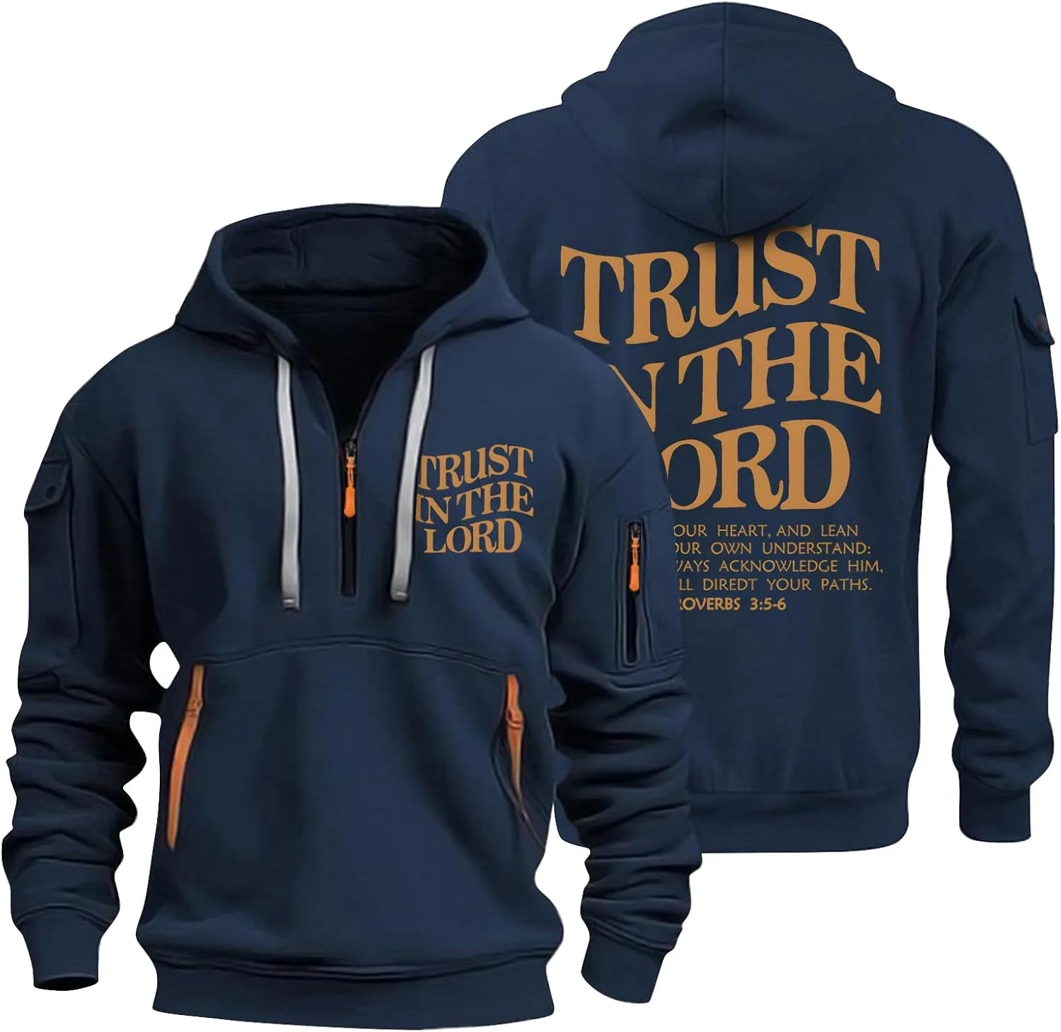 

Толстовка с капюшоном для мужчин, 1/4 молния, длинный рукав, с карманами FQZWONG