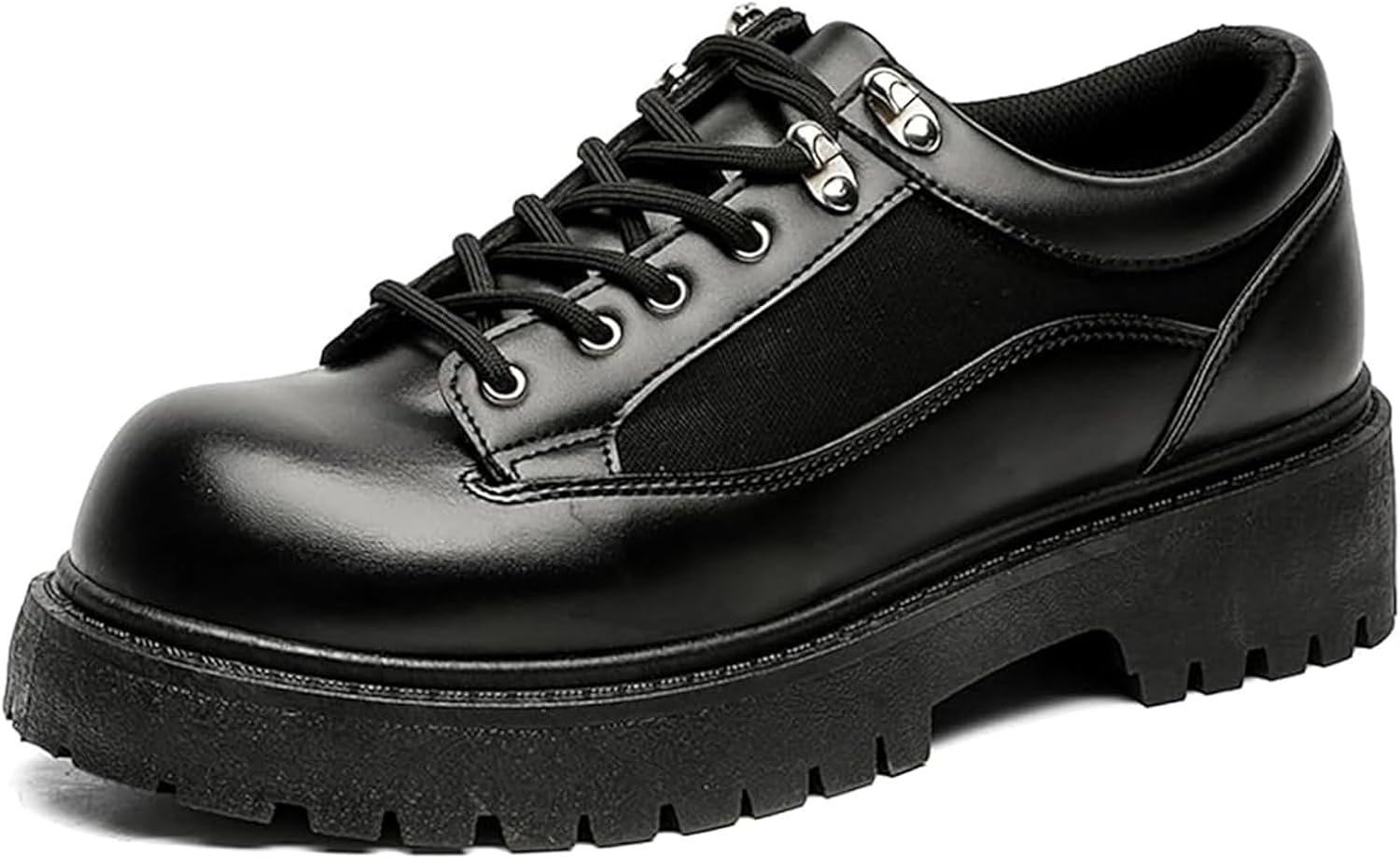 

Мужские кожаные туфли-оксфорды с массивной рифленой подошвой, комфортным круглым носком, повышающей рост платформой, противоскользящие, повседневные оксфорды-кроссовки, деловые туфли дерби Nengmaon, черный