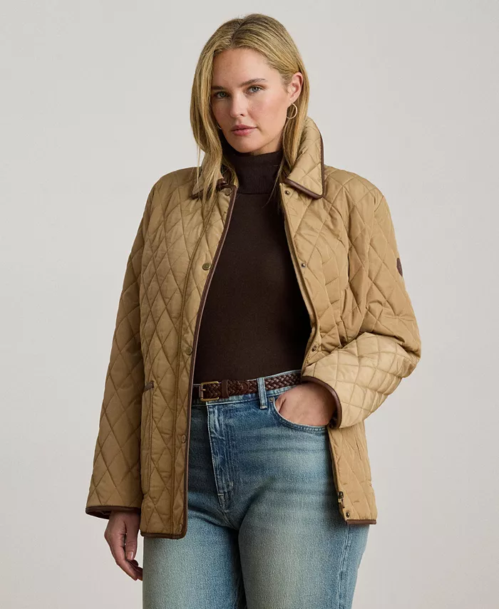 

Женское стеганое пальто больших размеров Lauren Ralph Lauren, коричневый/бежевый
