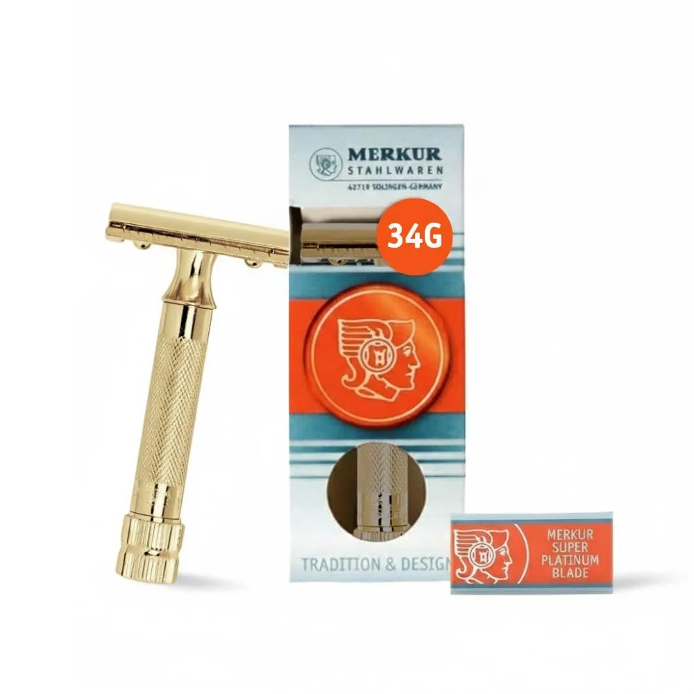 Набор из двух безопасных бритв Merkur Classic с двойным лезвием, позолоченных, 1 шт., Gold Plated