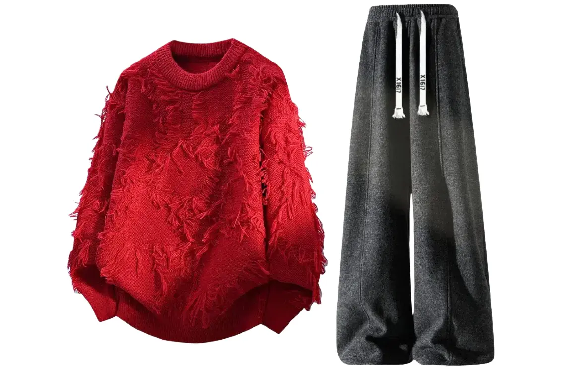 

Повседневный спортивный свитер Unisex с круглой горловиной Moderate X1617, красный sweater+черный pants