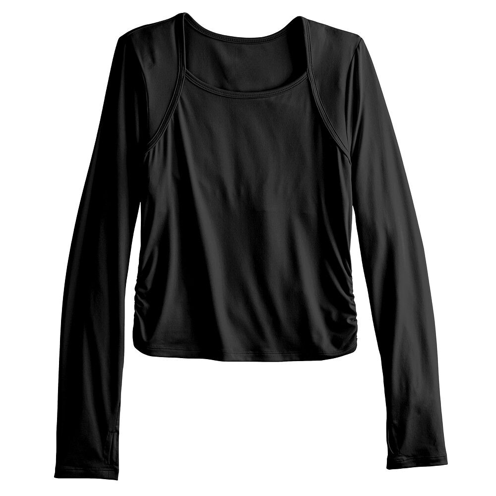 

Топ Tek Gear со сборками и искусственными плечами для девочек 7–20 лет, цвет Mineral Black