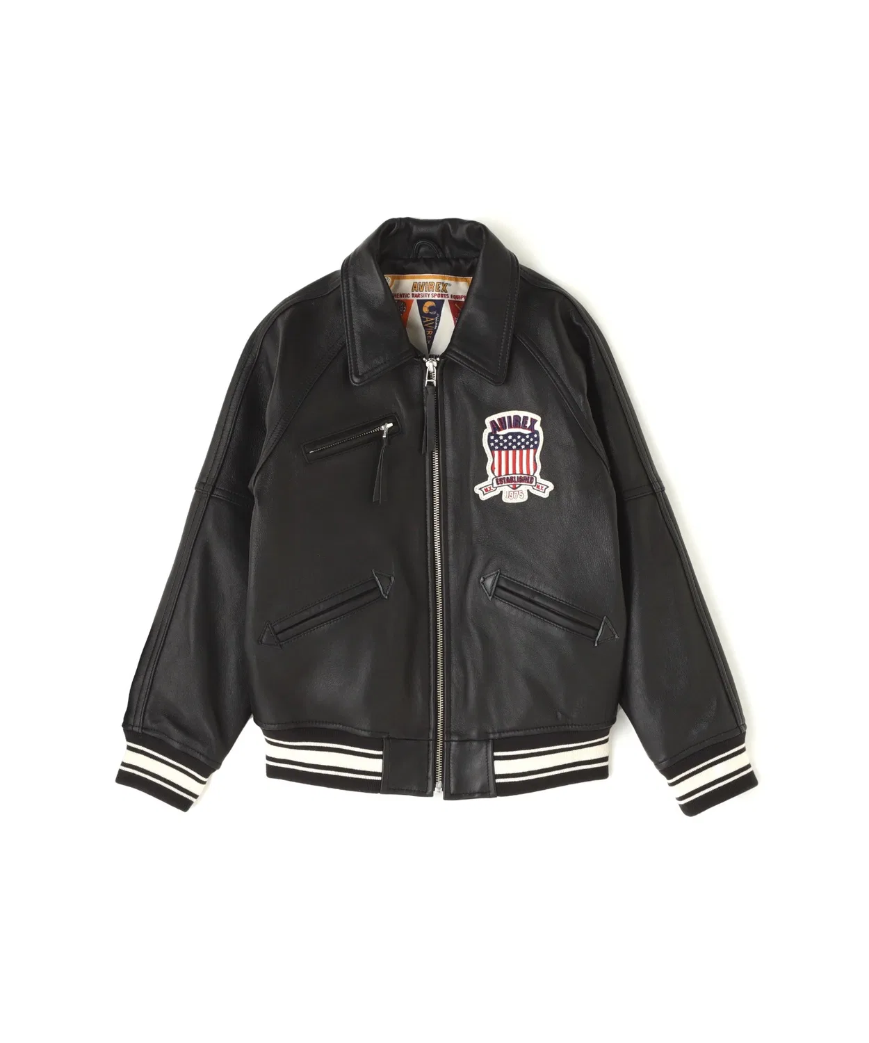 Детская куртка AVIREX Signature Varsity Jacket из овчины, черная — фото 2